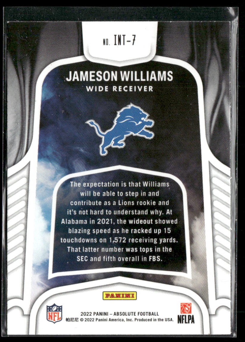 Jameson Williams 2022 Panini Absolute Introductions #INT-7 Detroit Lions