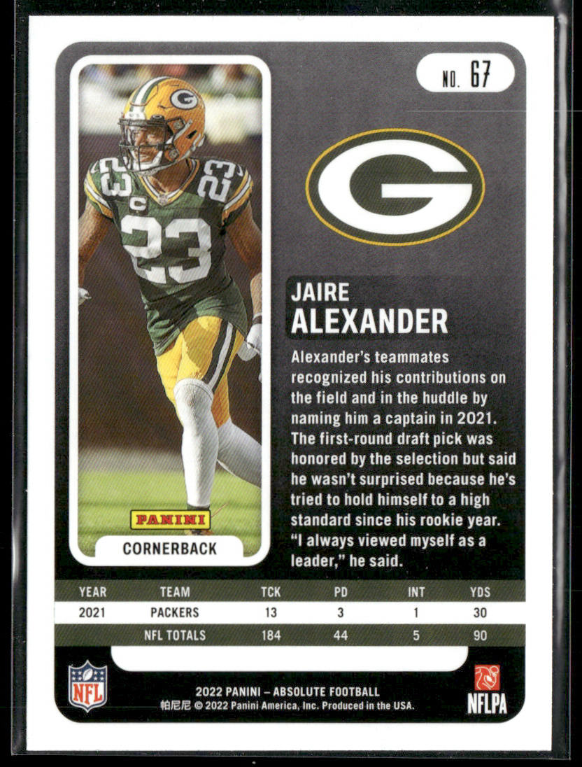 Jaire Alexander 2022 Panini Absolute Retail #67 Green Bay Packers