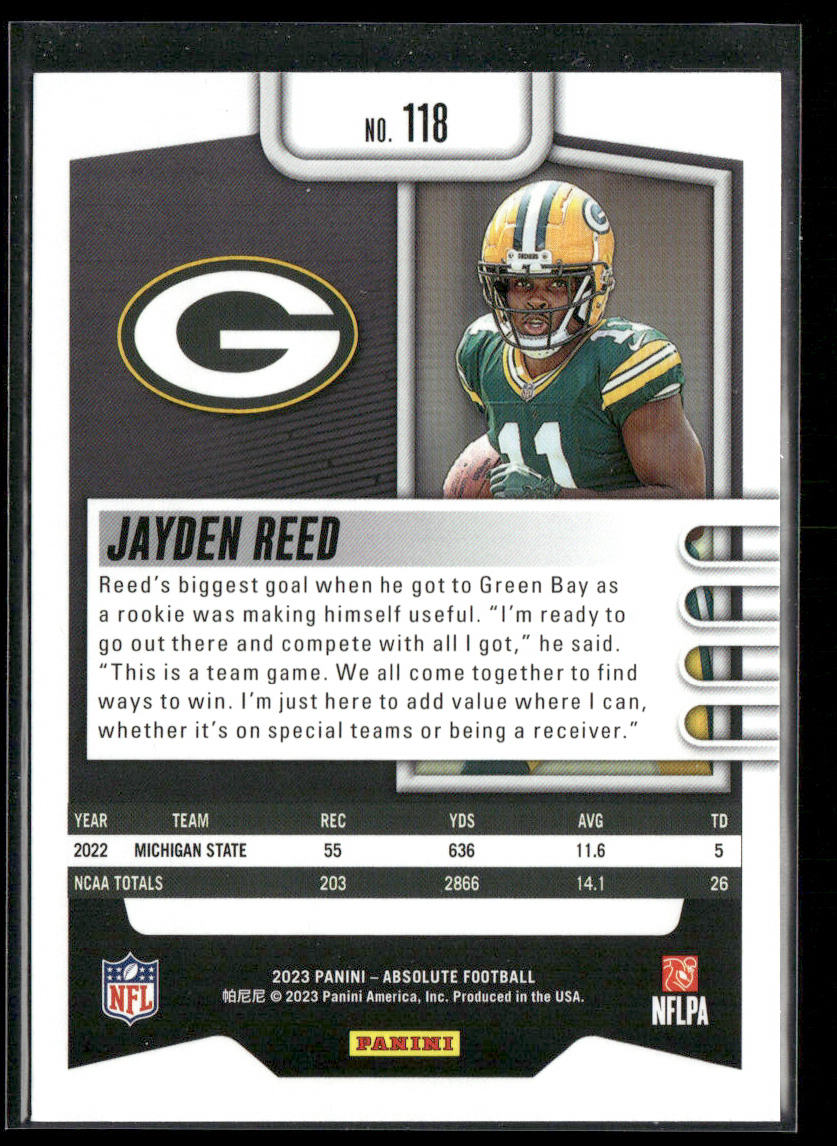 Jayden Reed 2023 Panini Absolute Retail #118 RC Green Bay Packers