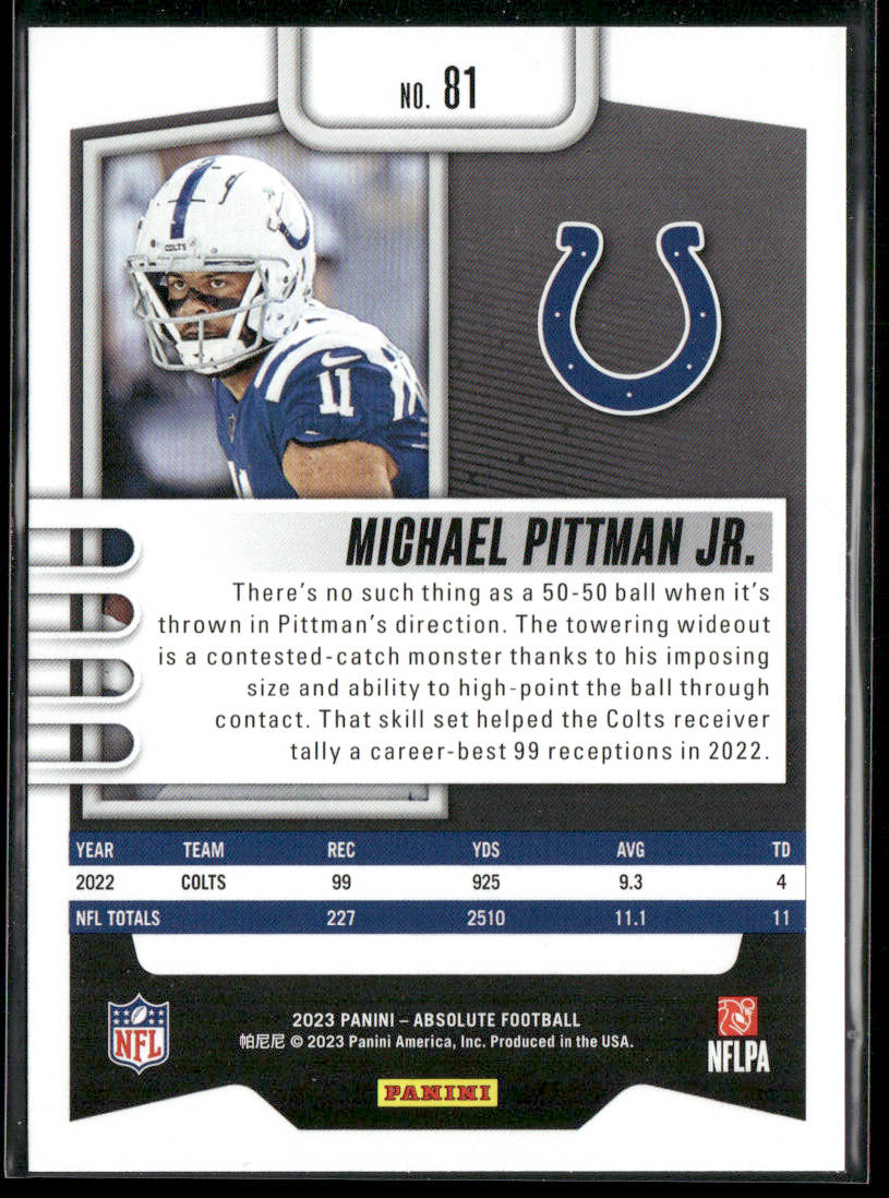 Michael Pittman Jr. 2023 Panini Absolute Retail #81 Indianapolis Colts