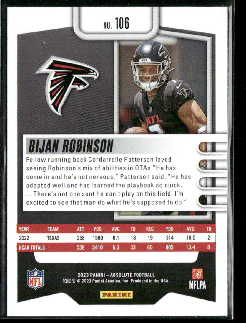 Bijan Robinson 2023 Panini Absolute Retail #106 RC Atlanta Falcons