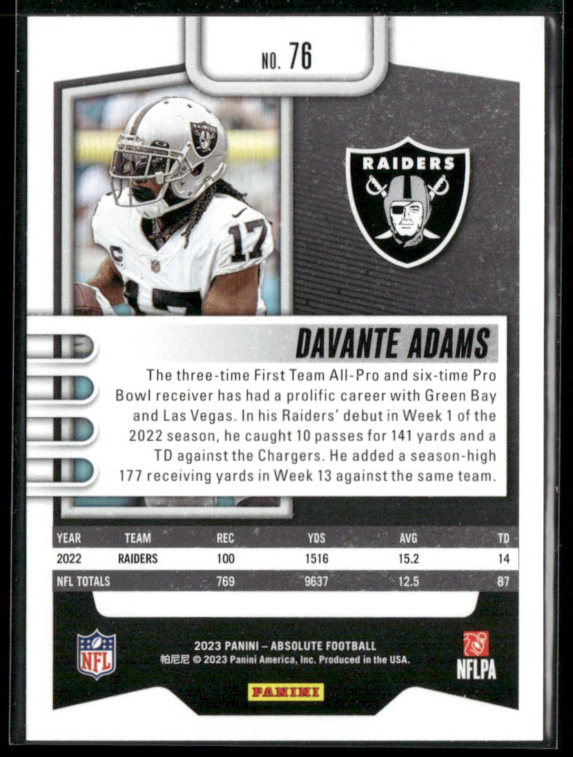 Davante Adams 2023 Panini Absolute Retail #76 Las Vegas Raiders