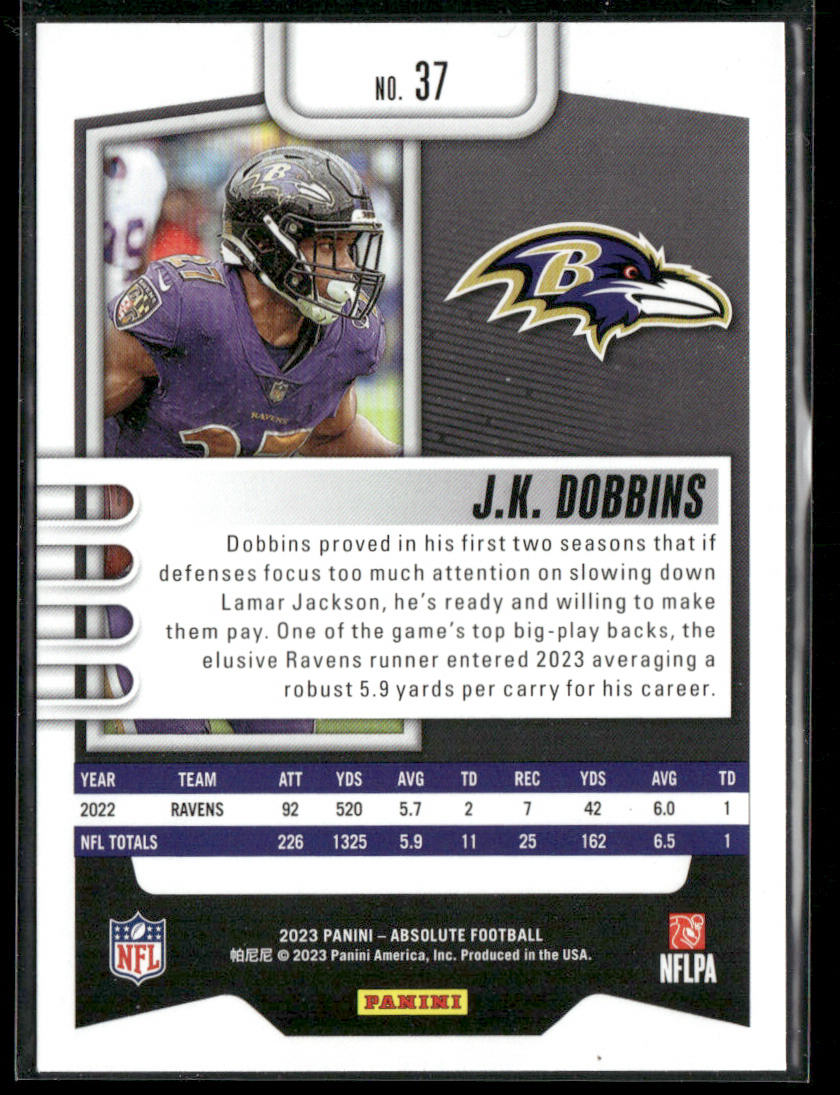J.K. Dobbins 2023 Panini Absolute Retail #37 Baltimore Ravens