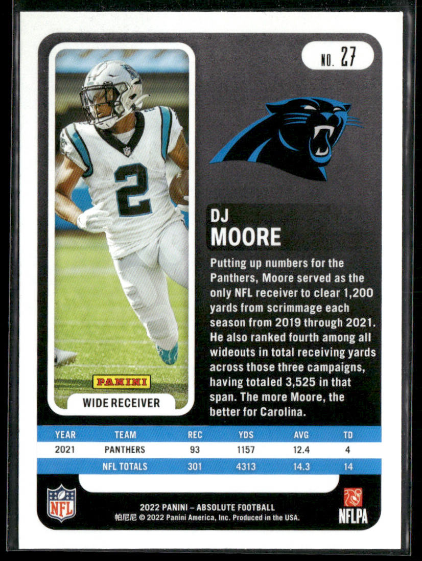 DJ Moore 2022 Panini Absolute Retail #27 Carolina Panthers