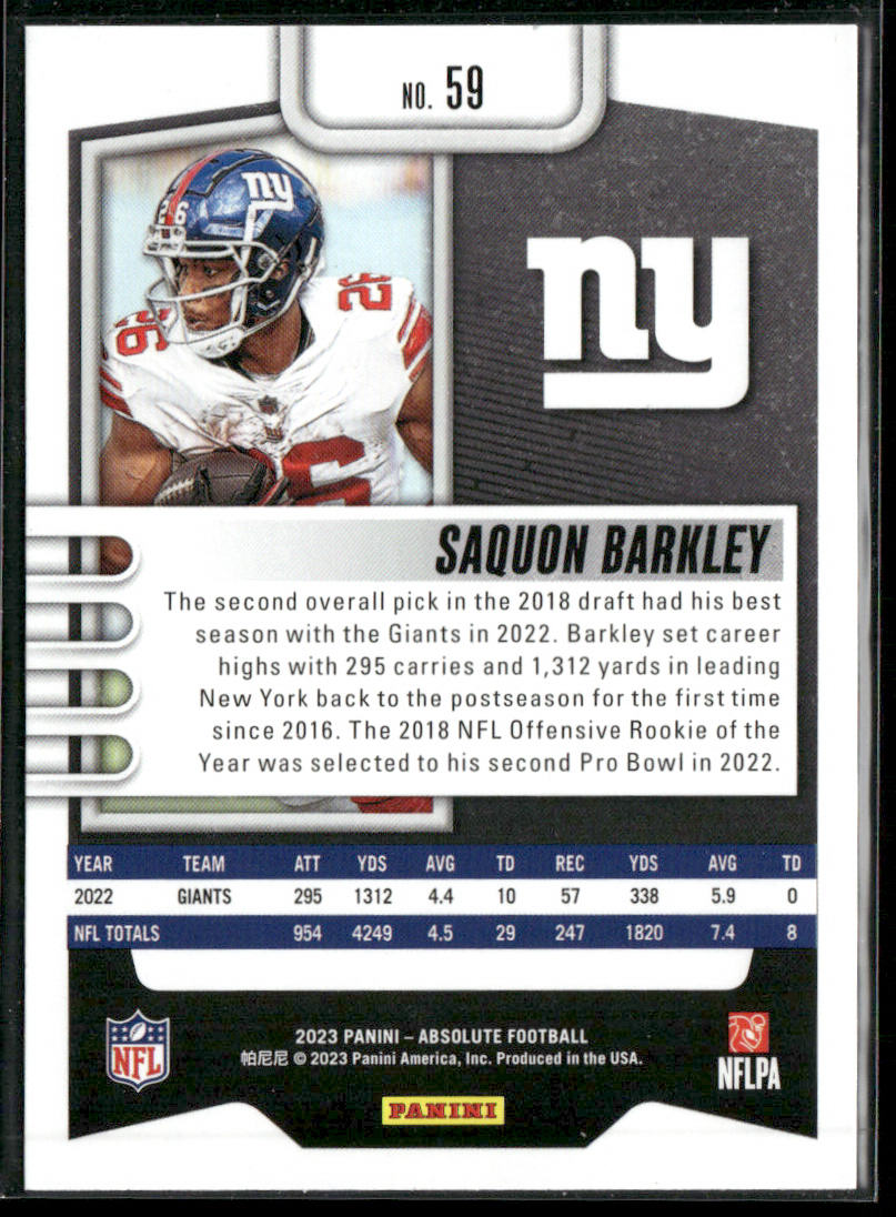Saquon Barkley 2023 Panini Absolute Retail #59 New York Giants