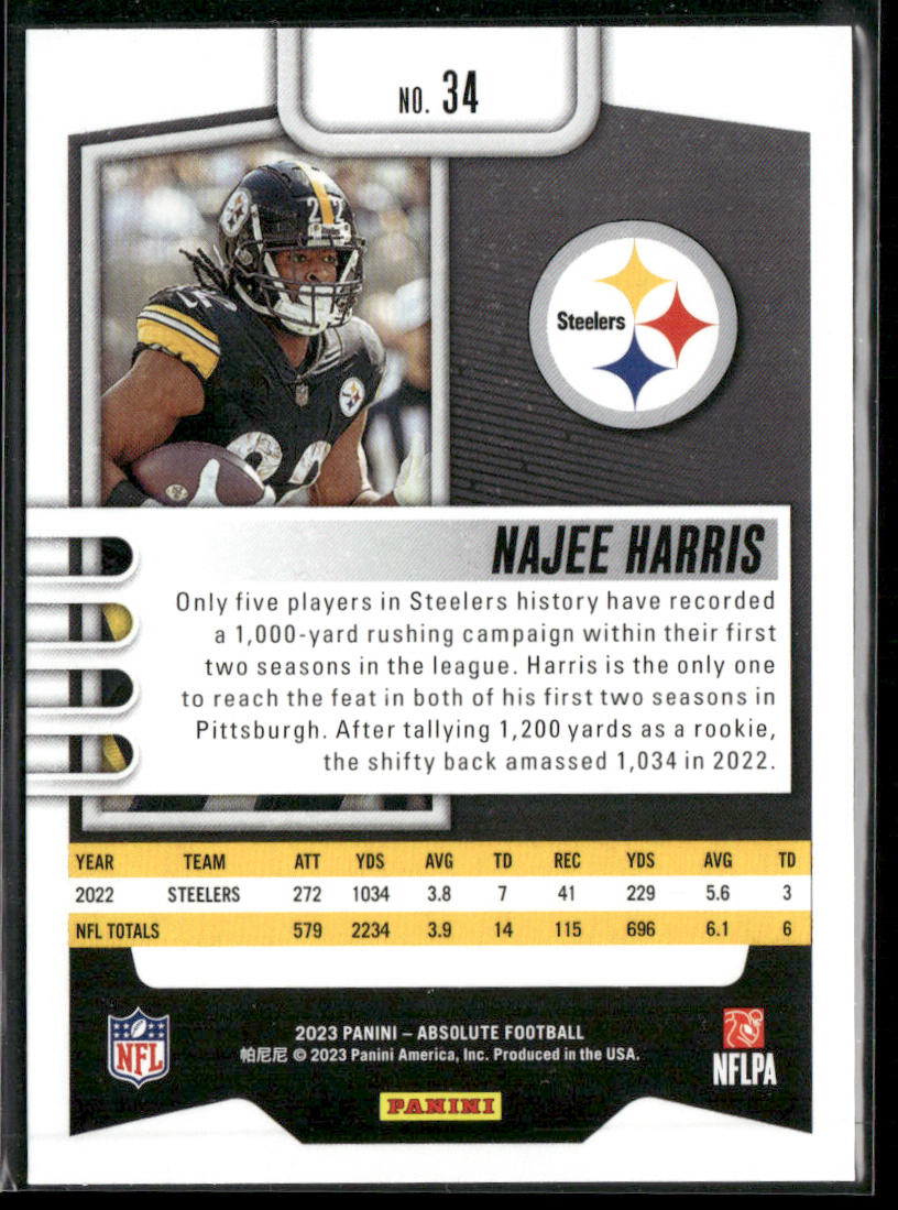 Najee Harris 2023 Panini Absolute Retail #34 Pittsburgh Steelers