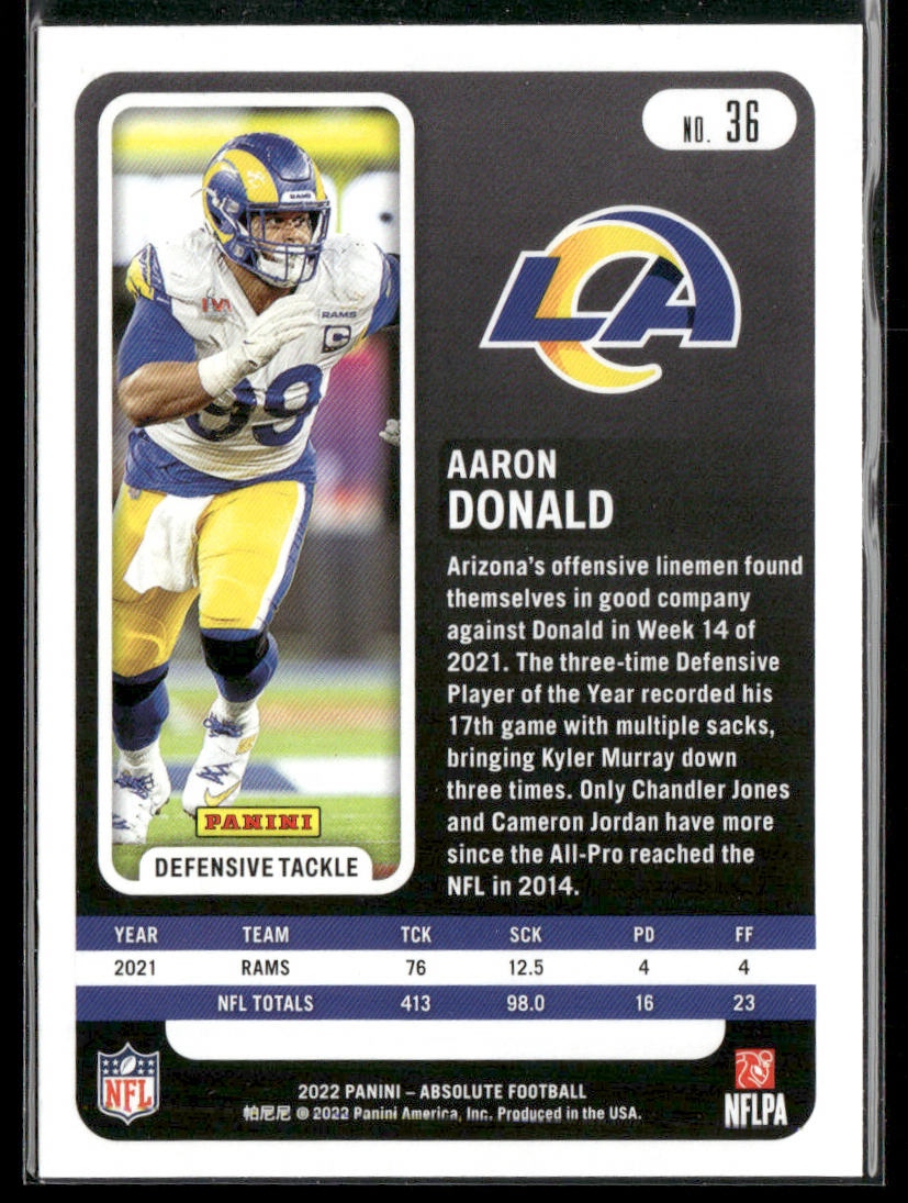 Aaron Donald 2022 Panini Absolute Retail #36 Los Angeles Rams