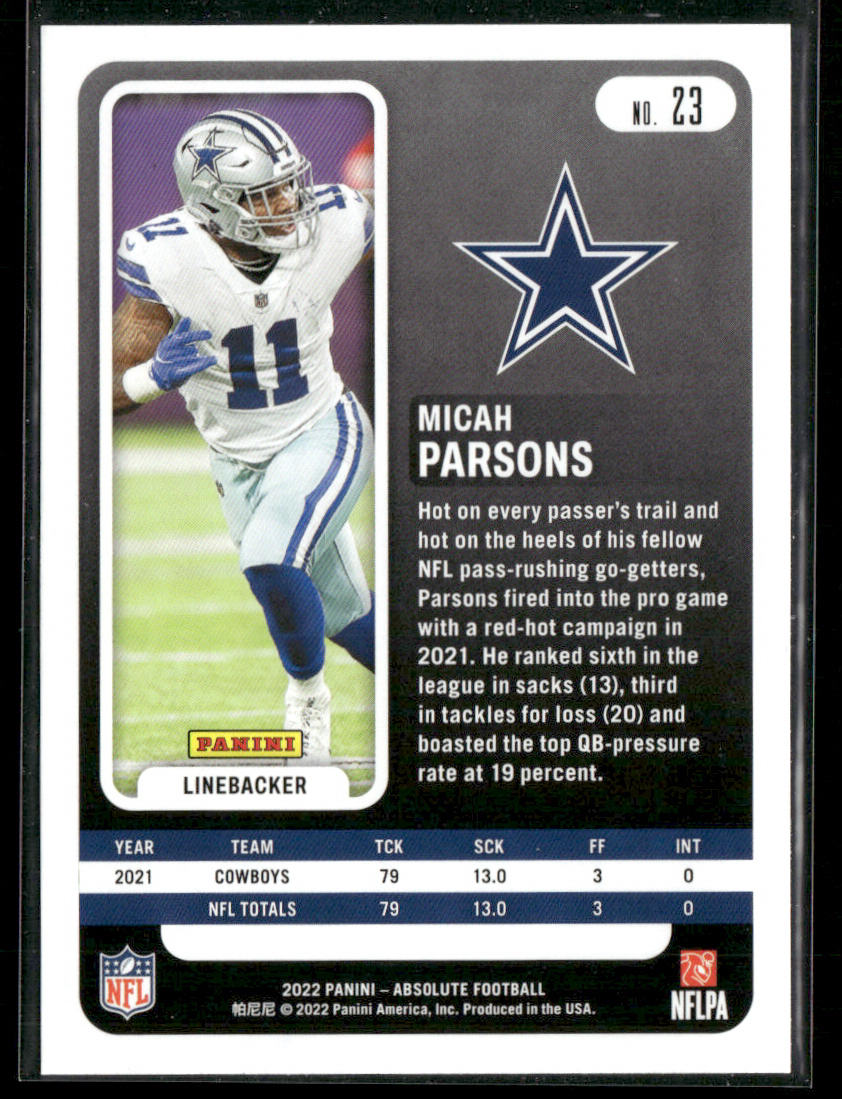 Micah Parsons 2022 Panini Absolute Retail #23 Dallas Cowboys