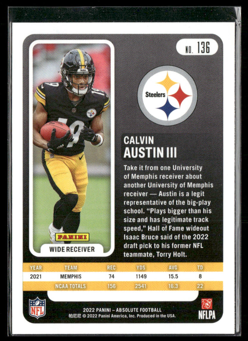 Calvin Austin III 2022 Panini Absolute Retail #136 RC Pittsburgh Steelers