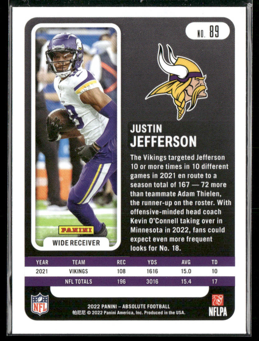 Justin Jefferson 2022 Panini Absolute Retail #89 Minnesota Vikings