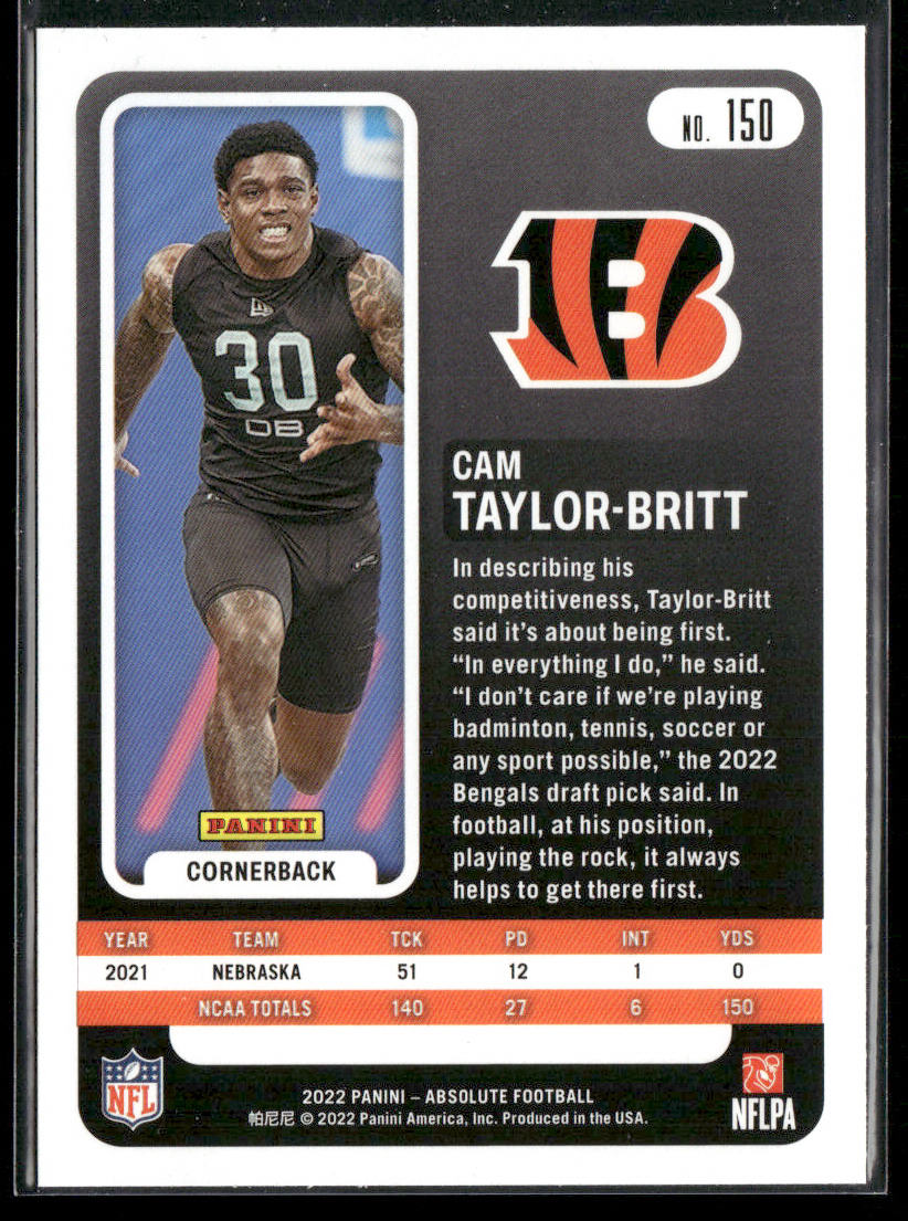 Cam Taylor-Britt 2022 Panini Absolute Retail #150 RC Cincinnati Bengals
