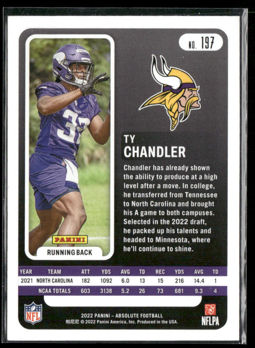 Ty Chandler 2022 Panini Absolute #197 SN,RC Minnesota Vikings