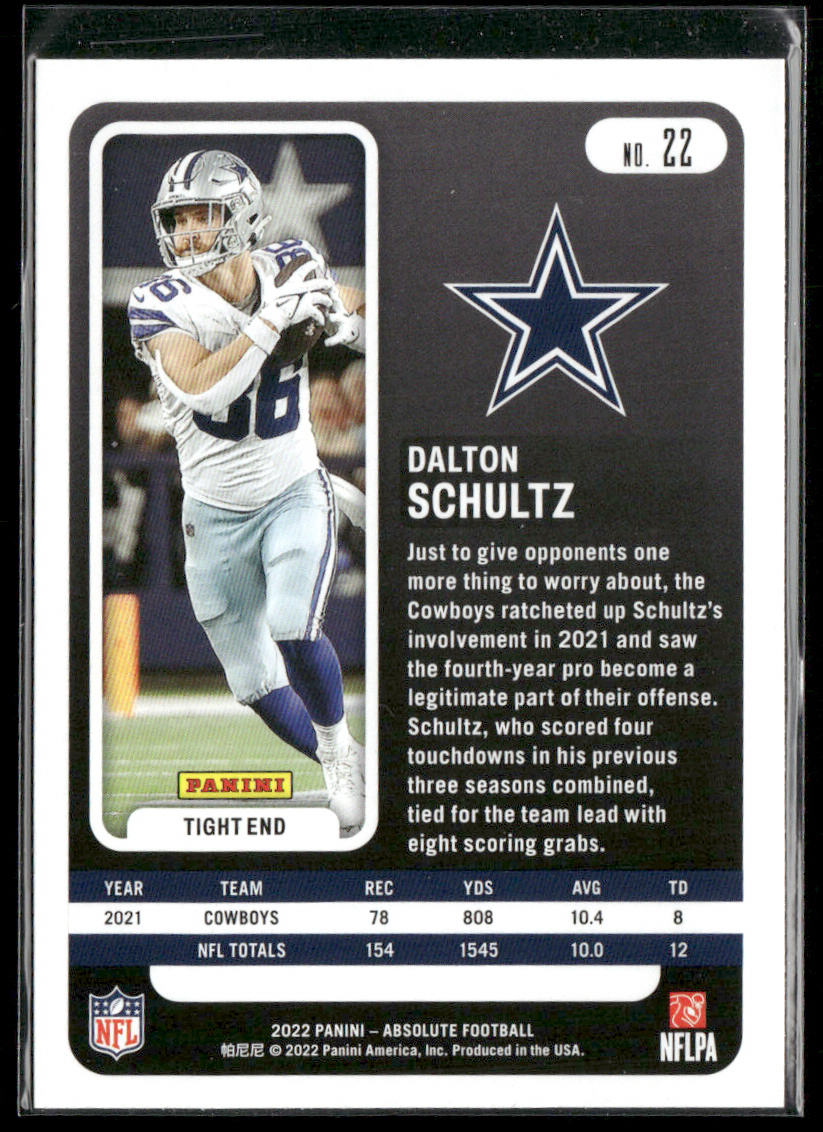 Dalton Schultz 2022 Panini Absolute Retail #22 Dallas Cowboys