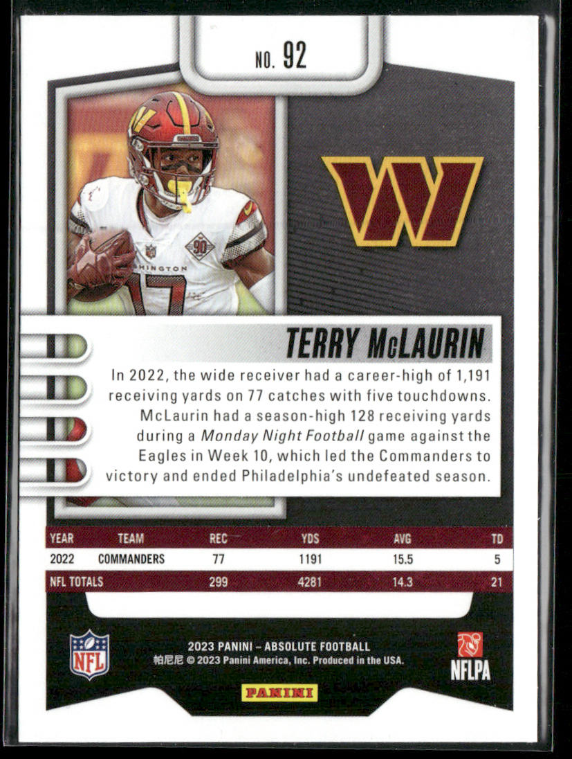 Terry McLaurin 2023 Panini Absolute Retail #92 Washington Commanders