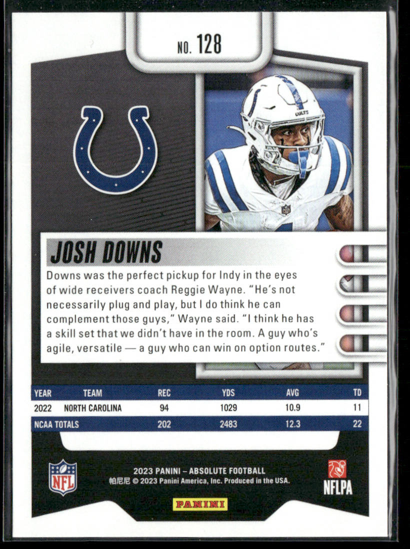 Josh Downs 2023 Panini Absolute Retail #128 RC Indianapolis Colts