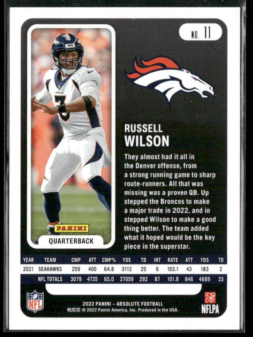 Russell Wilson 2022 Panini Absolute #11 Denver Broncos