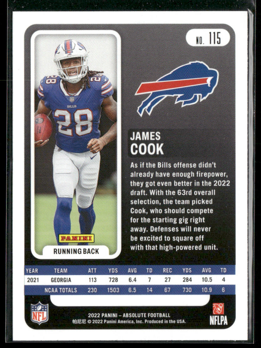 James Cook 2022 Panini Absolute Retail #115 RC Buffalo Bills