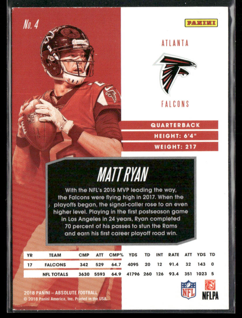 Matt Ryan 2018 Panini Absolute #4 Atlanta Falcons