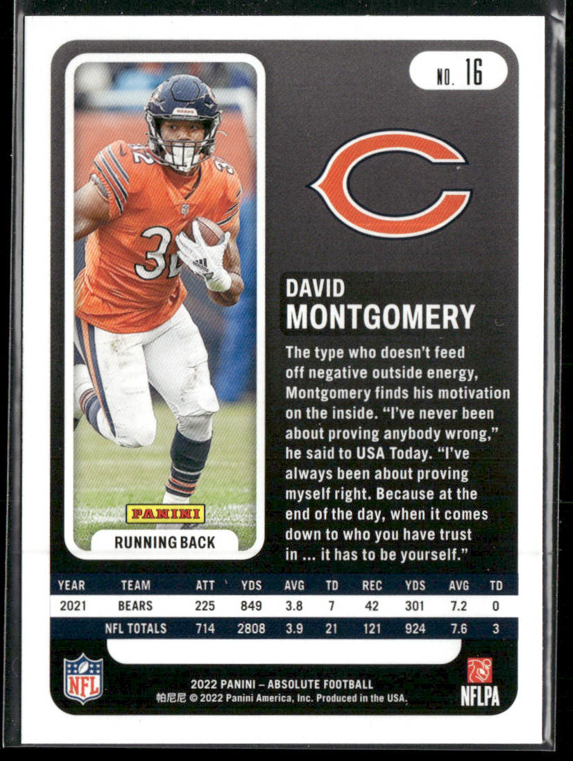 David Montgomery 2022 Panini Absolute Retail #16 Chicago Bears