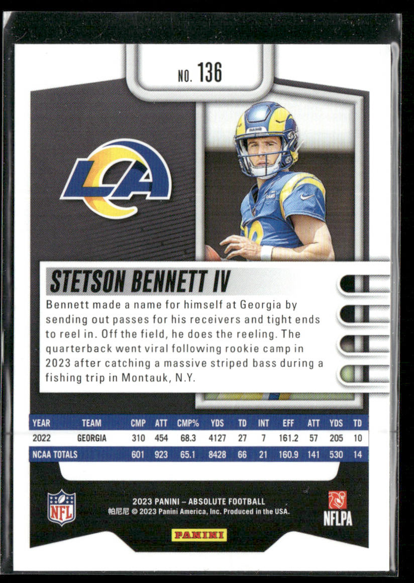 Stetson Bennett IV 2023 Panini Absolute Retail #136 RC Los Angeles Rams