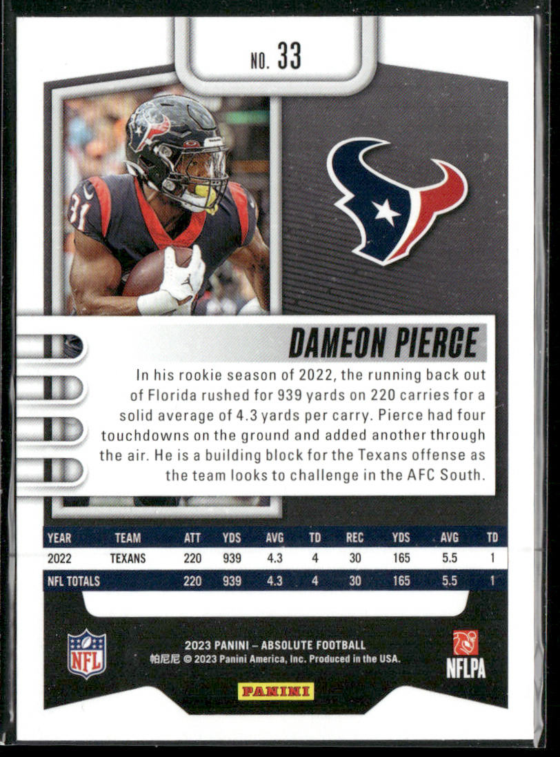 Dameon Pierce 2023 Panini Absolute Retail #33 Houston Texans