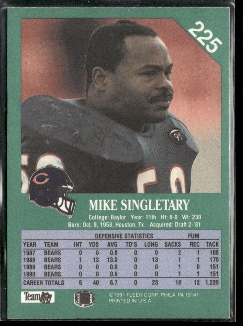 Mike Singletary 1991 Fleer #225 Chicago Bears