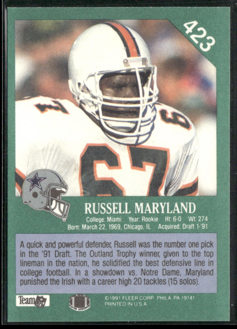Russell Maryland 1991 Fleer #423 RC Dallas Cowboys