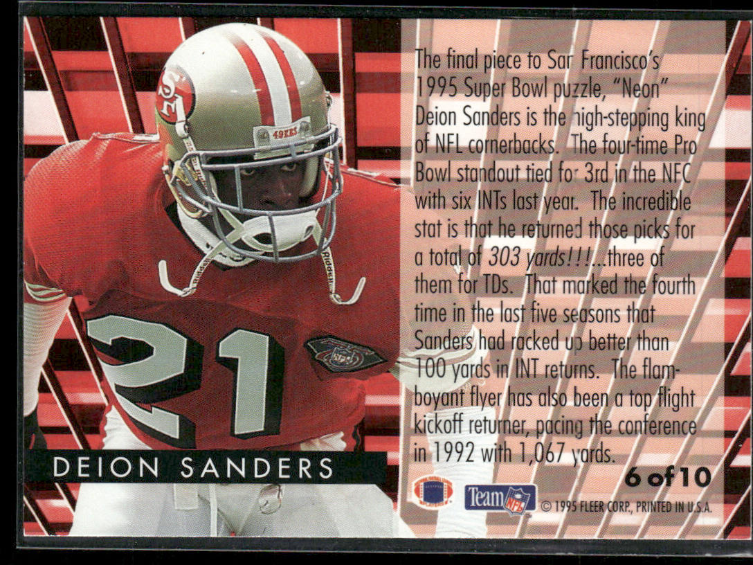 Deion Sanders 1995 Fleer Gridiron Leaders #6 San Francisco 49ers