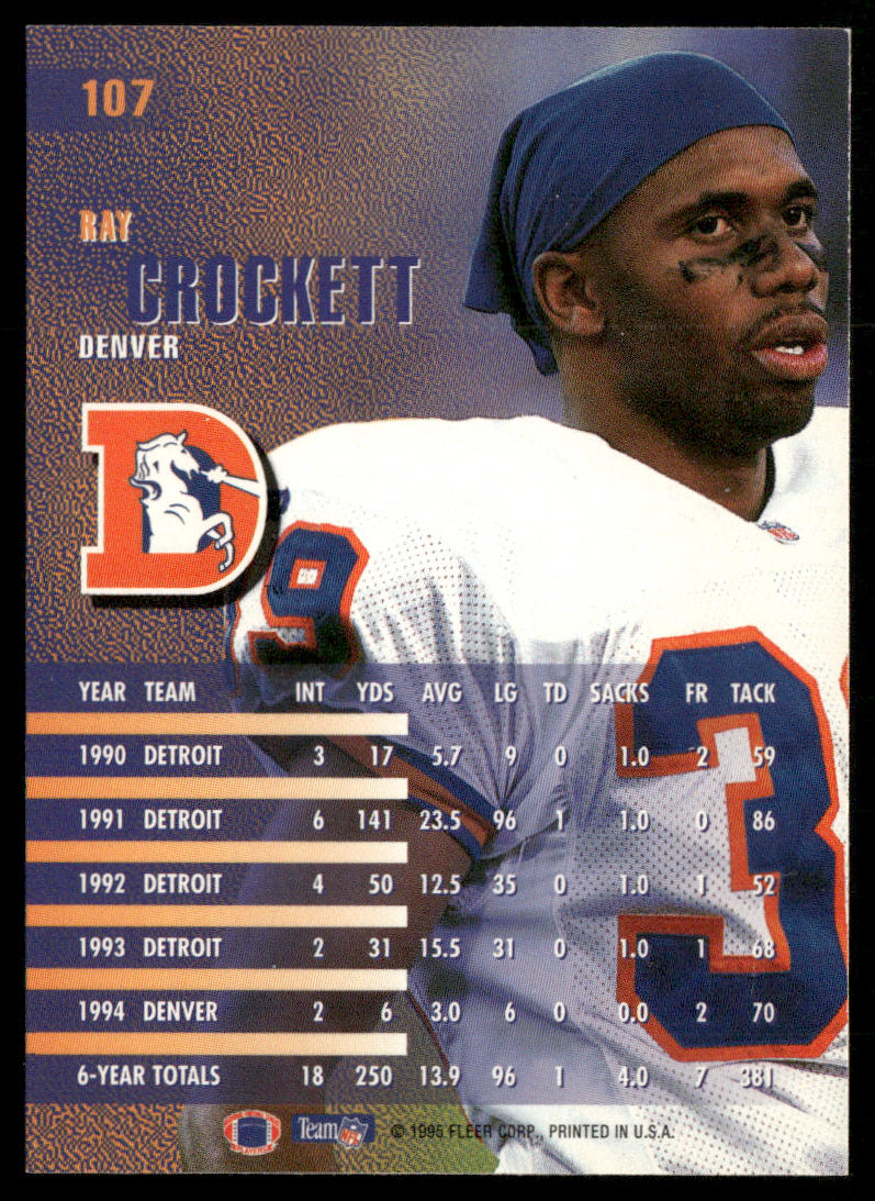 Ray Crockett 1995 Fleer #107 Denver Broncos