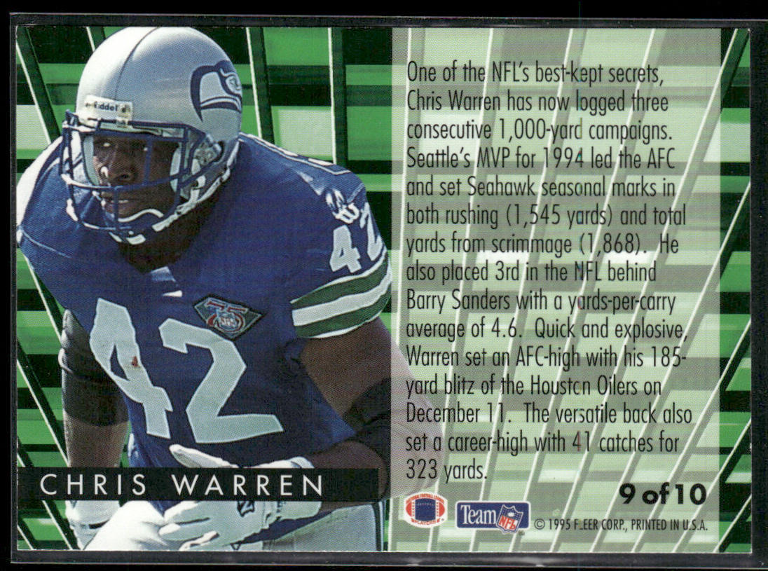 Chris Warren 1995 Fleer Gridiron Leaders #9 Seattle Seahawks