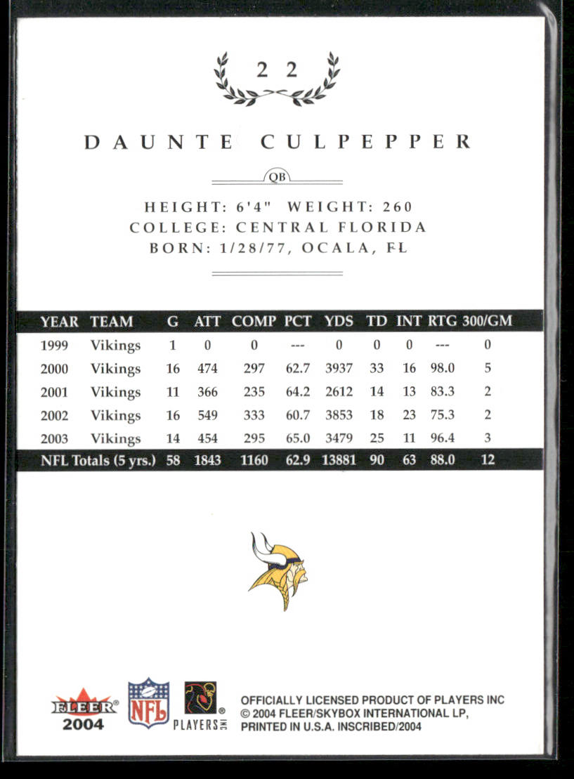 Daunte Culpepper 2004 Fleer Inscribed #22 Minnesota Vikings