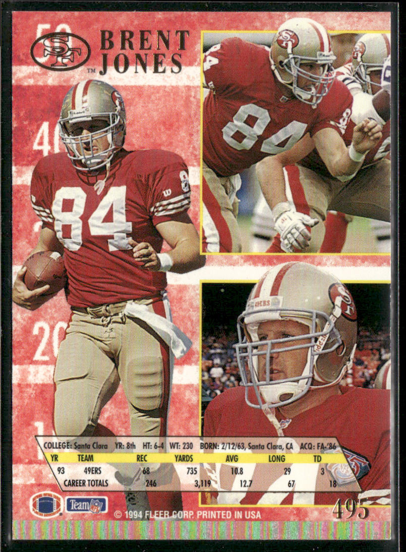 Brent Jones 1994 Ultra #495 San Francisco 49ers
