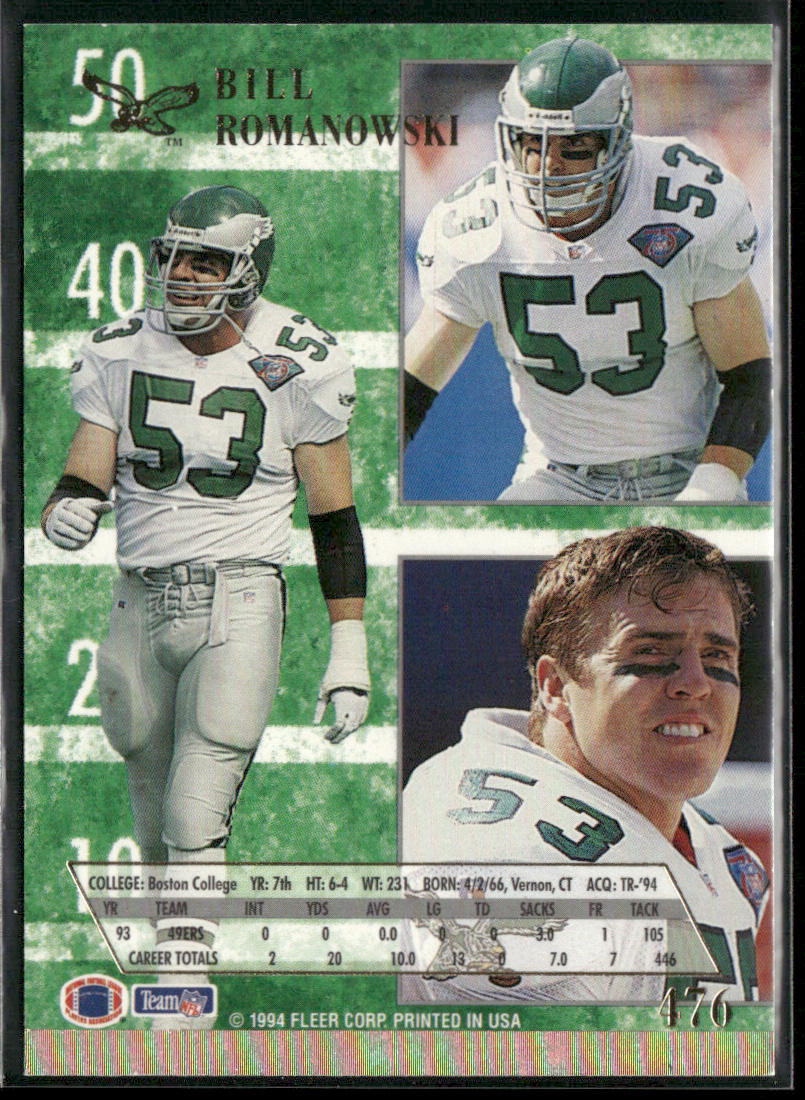 Bill Romanowski 1994 Ultra #476 Philadelphia Eagles
