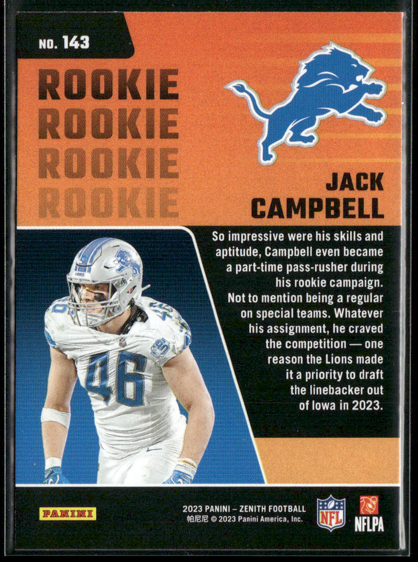 Jack Campbell 2023 Panini Zenith Retail #143 RC Detroit Lions