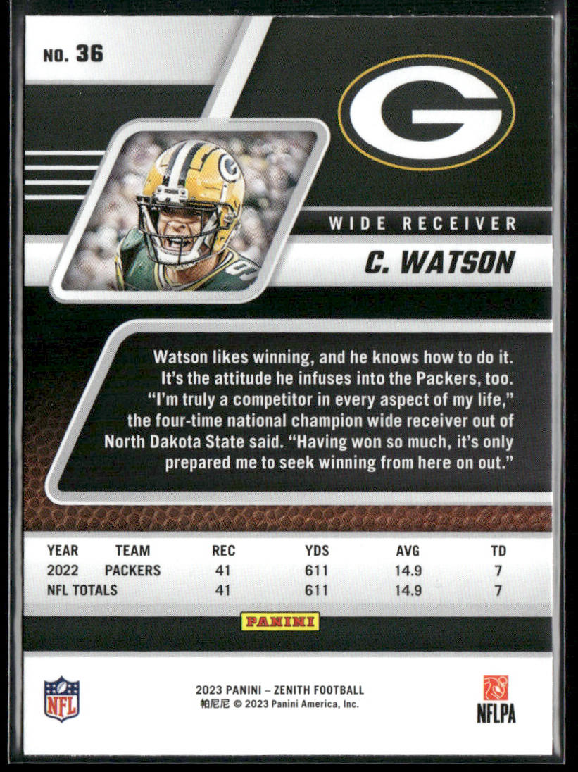 Christian Watson 2023 Panini Zenith Retail #36 Green Bay Packers
