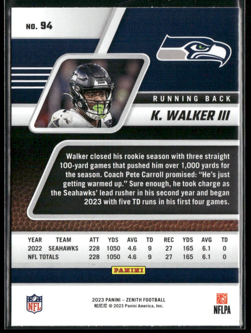 Kenneth Walker III 2023 Panini Zenith Retail #94 Seattle Seahawks