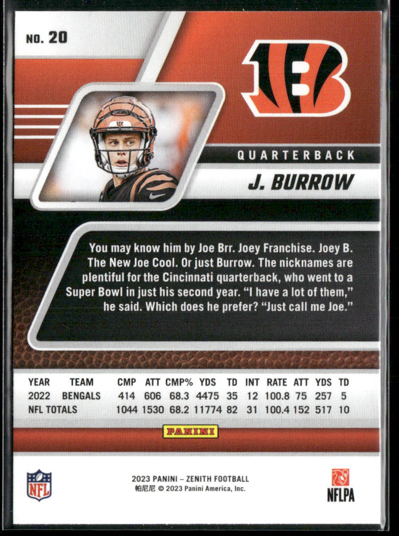 Joe Burrow 2023 Panini Zenith #20 Cincinnati Bengals