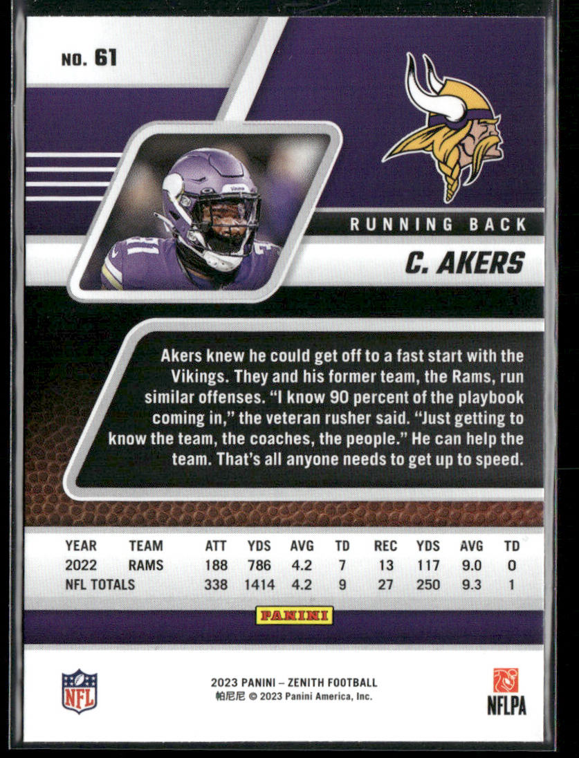 Cam Akers 2023 Panini Zenith Retail #61 Minnesota Vikings