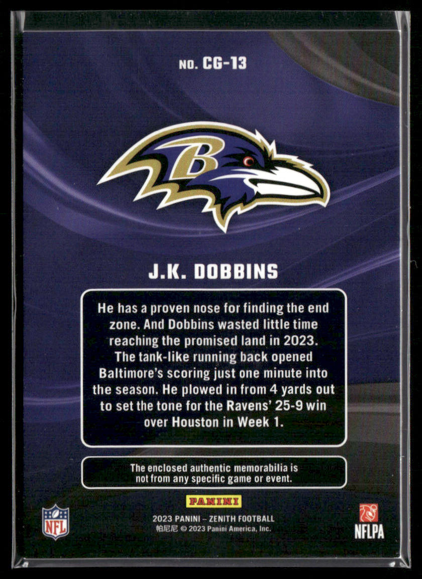 J.K. Dobbins 2023 Panini Zenith Color Guard #CG-13 MEM Baltimore Ravens