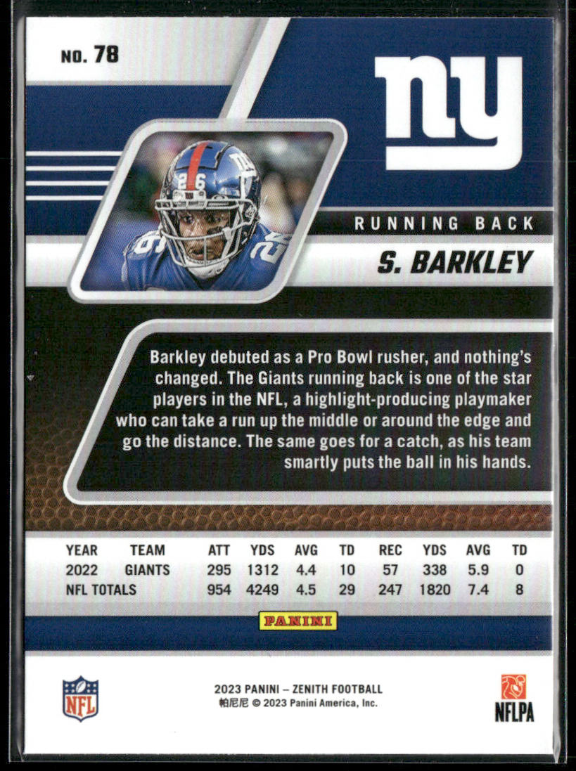 Saquon Barkley 2023 Panini Zenith Red Zone #78 New York Giants
