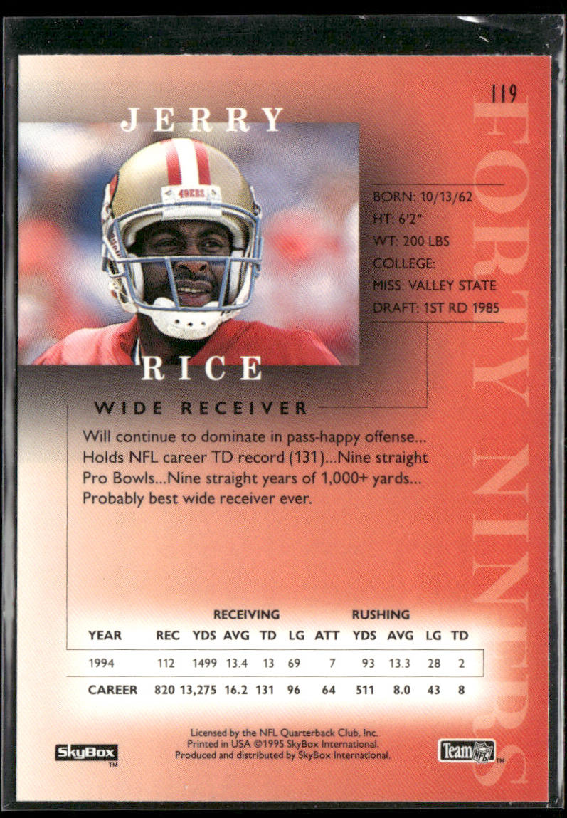 Jerry Rice 1995 SkyBox Premium Inside the Numbers #20 San Francisco 49ers