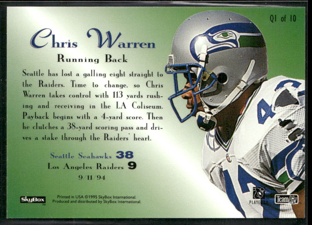 Chris Warren 1995 SkyBox Premium Quickstrike #Q1 Seattle Seahawks
