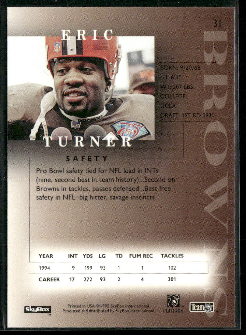 Eric Turner 1995 SkyBox Premium Inside the Numbers #16 Cleveland Browns