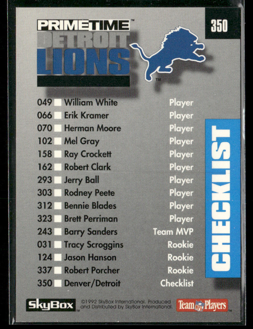 Checklist: Eagles / Cardinals 1992 SkyBox Prime Time #357