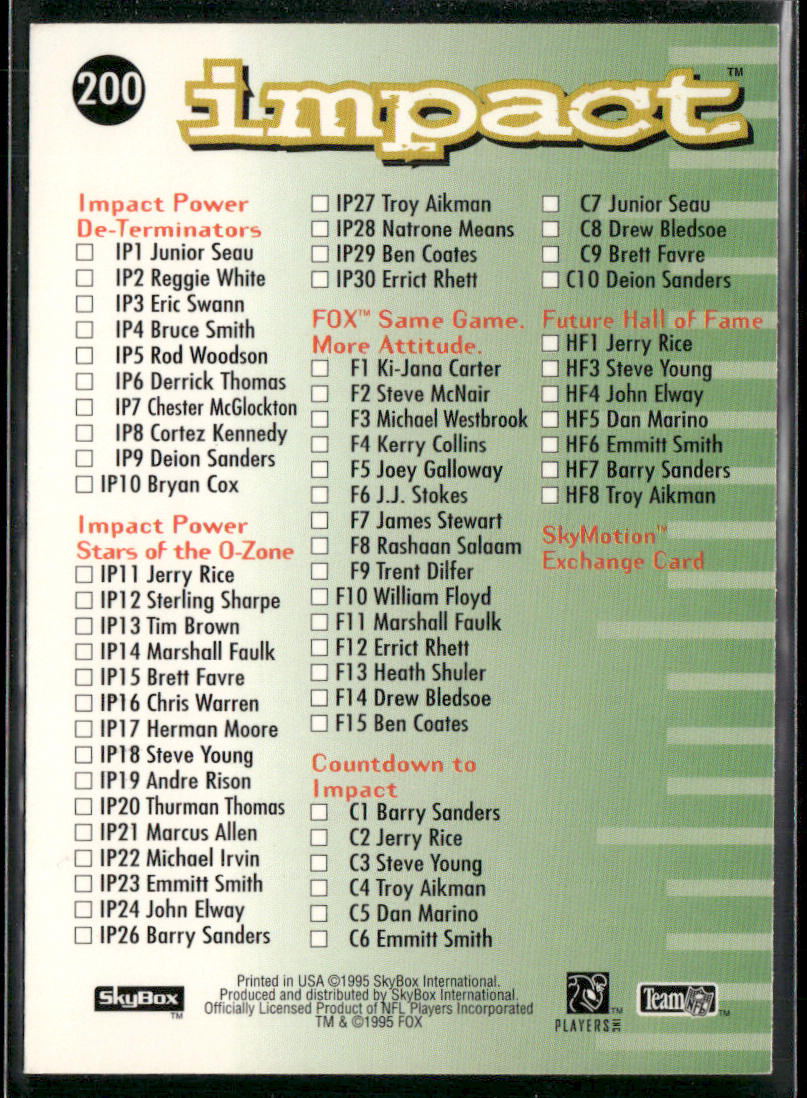 Checklist B: 129-200 and Inserts 1995 SkyBox Impact #200