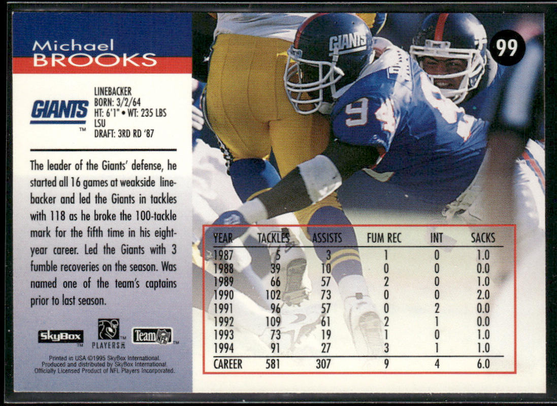 Michael Brooks 1995 SkyBox Impact #99 New York Giants