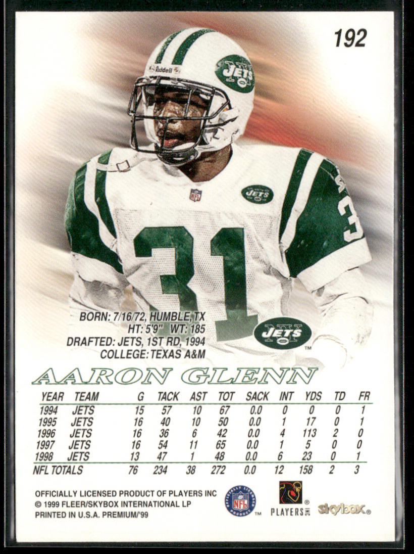 Aaron Glenn 1999 SkyBox Premium #192 New York Jets
