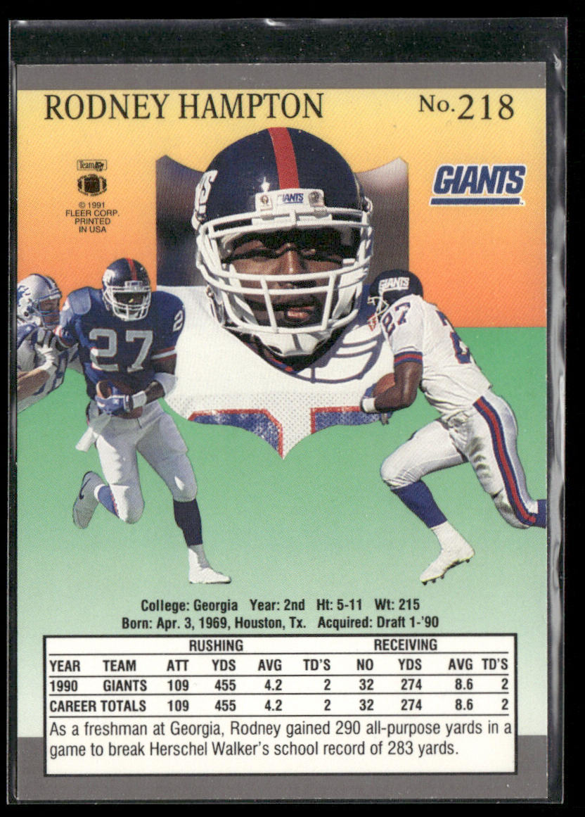 Rodney Hampton 1991 Ultra #218 New York Giants