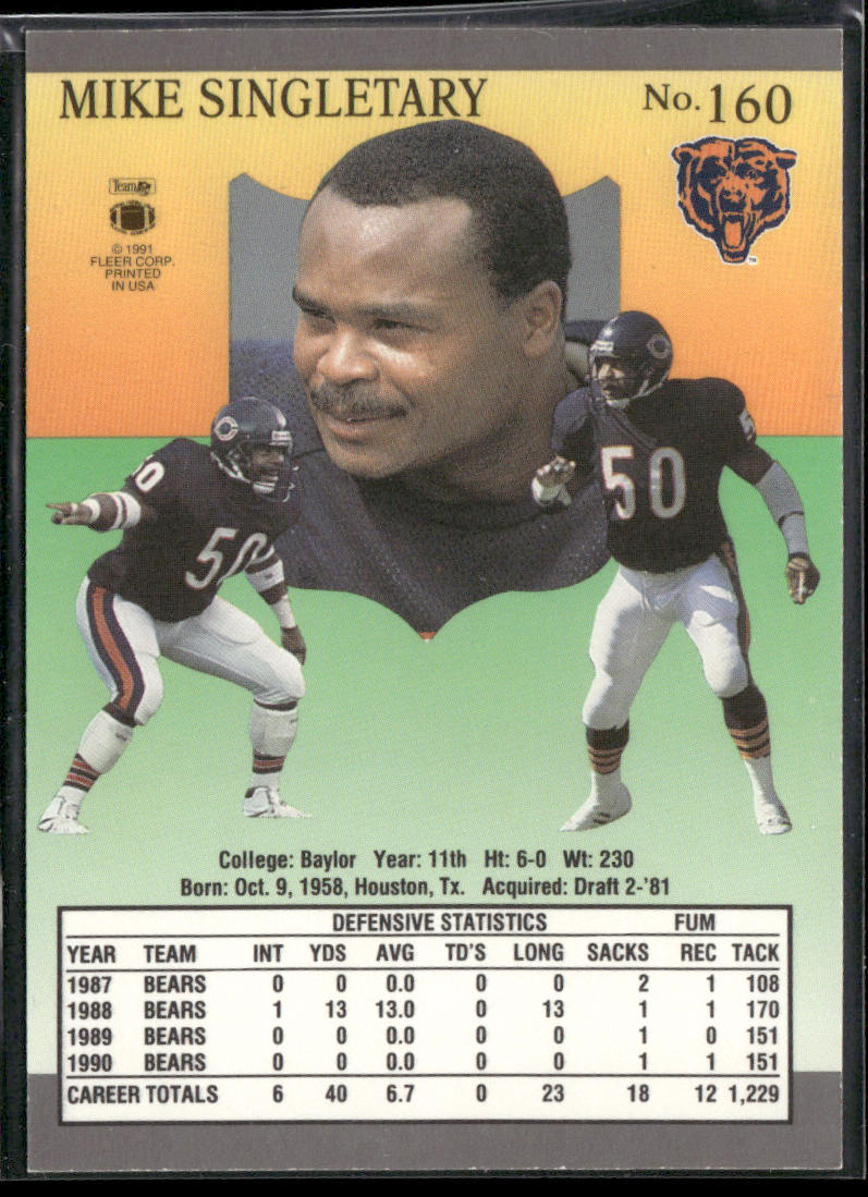 Mike Singletary 1991 Ultra #160 Chicago Bears