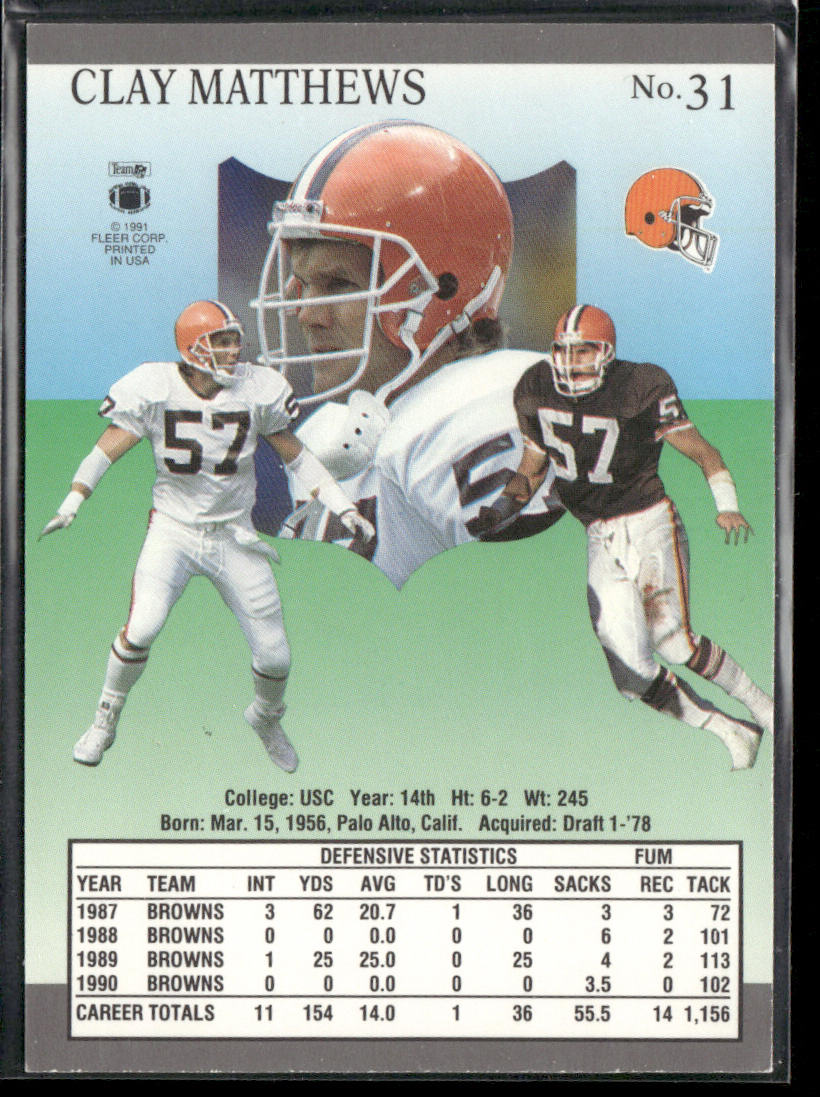 Clay Matthews 1991 Ultra #31 Cleveland Browns